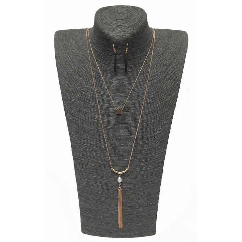 Metal Tassel Drop Necklace Set