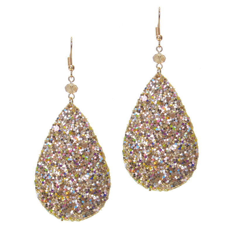 Glittering Teardrop Leather Earrings