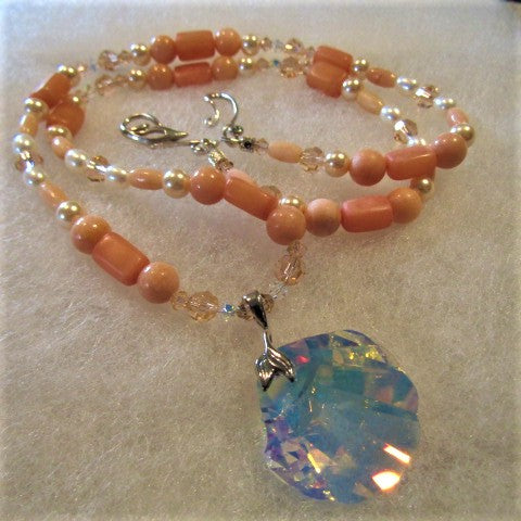 Shimmering Seaside Peach Shell 2 Matinee Necklace