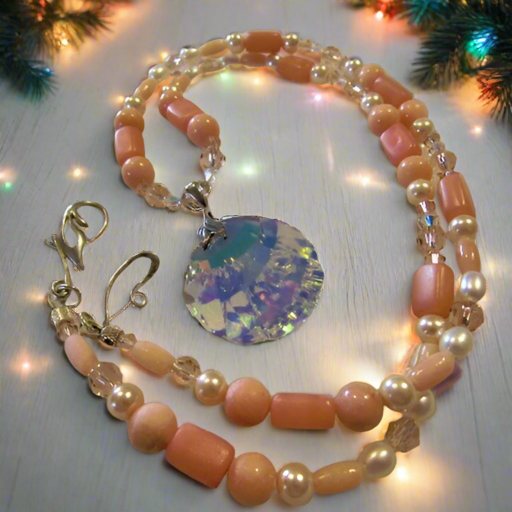 Shimmering Seaside Peach Shell 2 Matinee Necklace