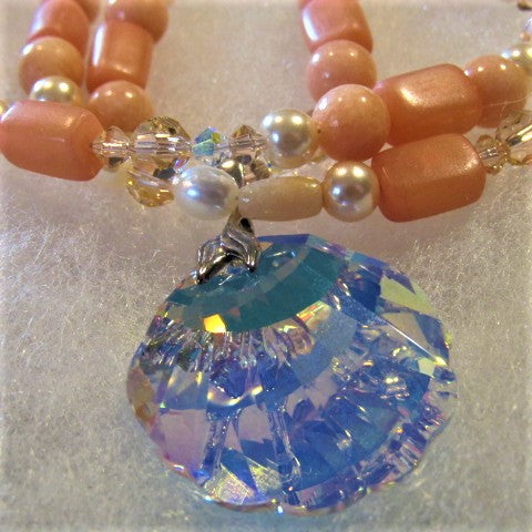 Shimmering Seaside Peach Shell 2 Matinee Necklace