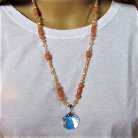 Shimmering Seaside Peach Shell 2 Matinee Necklace