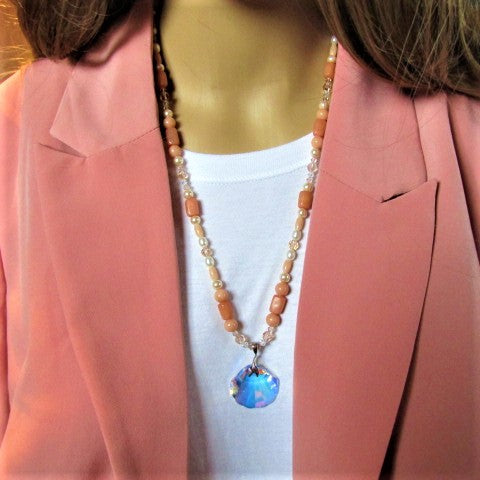 Shimmering Seaside Peach Shell 2 Matinee Necklace