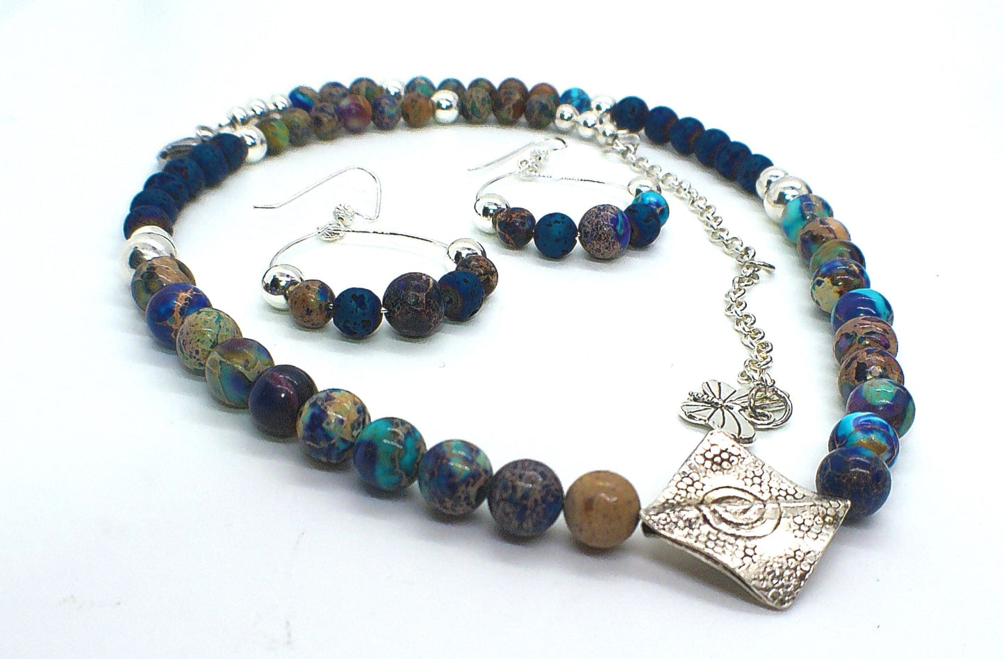 Fabulous Sea Blue Imperial Jasper Necklace Set