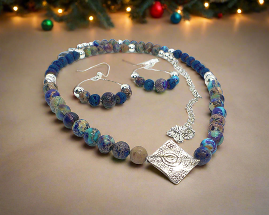 Fabulous Sea Blue Imperial Jasper Necklace Set