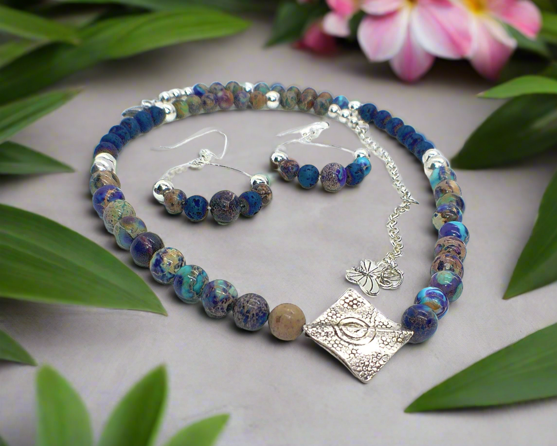 Fabulous Sea Blue Imperial Jasper Necklace Set