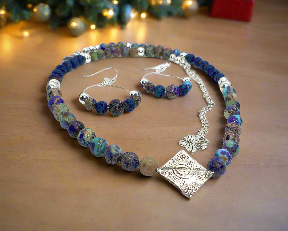 Fabulous Sea Blue Imperial Jasper Necklace Set