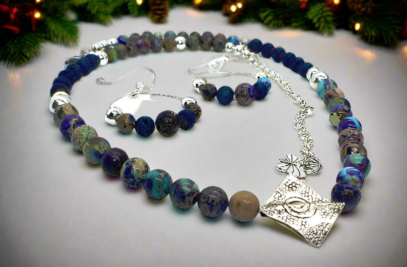 Fabulous Sea Blue Imperial Jasper Necklace Set