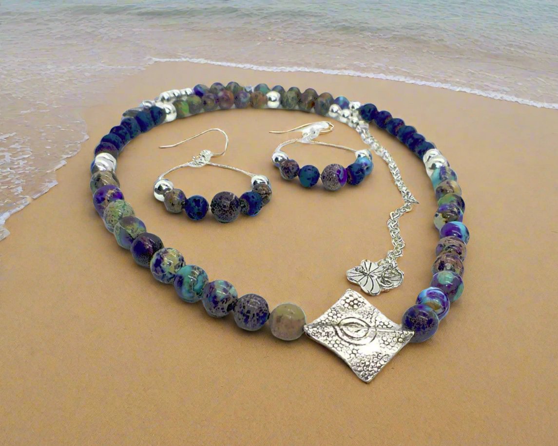 Fabulous Sea Blue Imperial Jasper Necklace Set