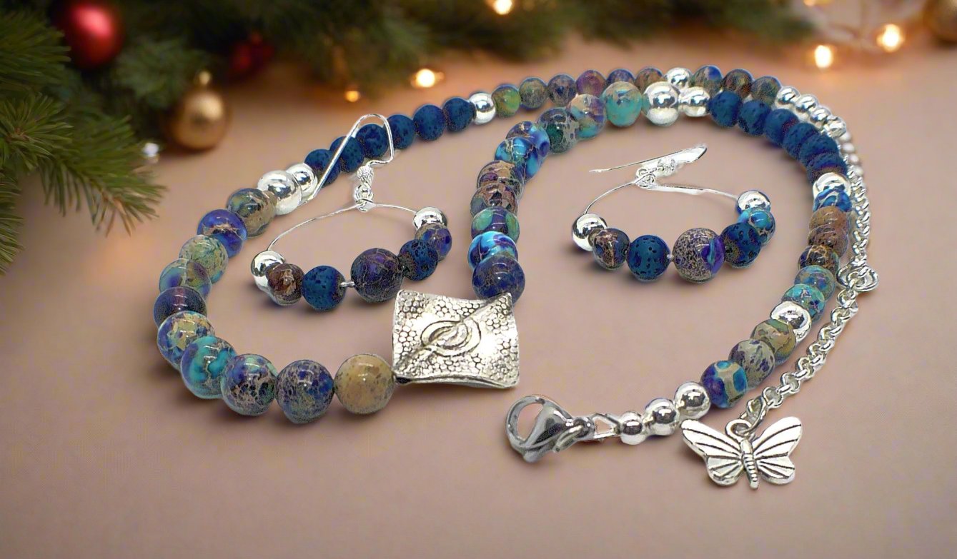 Fabulous Sea Blue Imperial Jasper Necklace Set