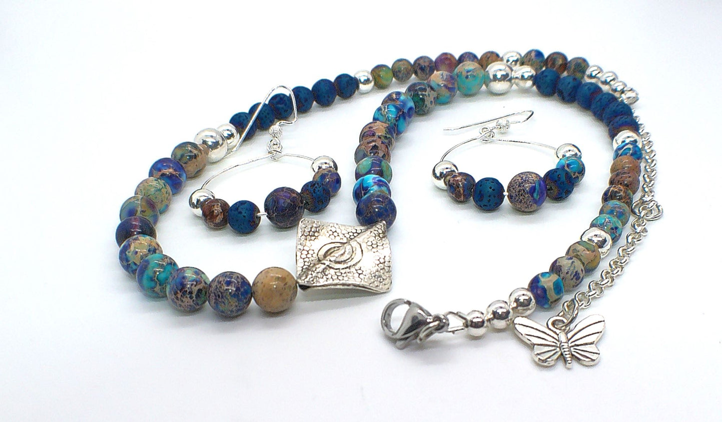 Fabulous Sea Blue Imperial Jasper Necklace Set