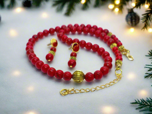 Beautiful Natural Red Turquoise Necklace Set