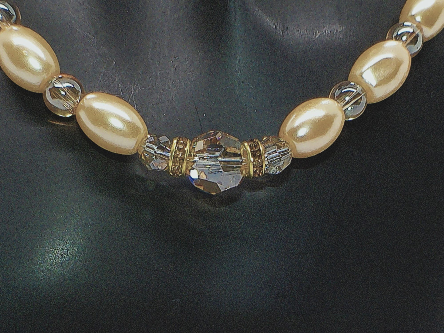 Sweet Golden Shadow Crystals and Colorado Czech rondelles, Light Peach/Champagne Beaded Necklace Set-crafted by Artistry Jewelry