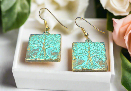 Lovely Patina Tree of Life Drop Earrings-by Artistry Jewelry