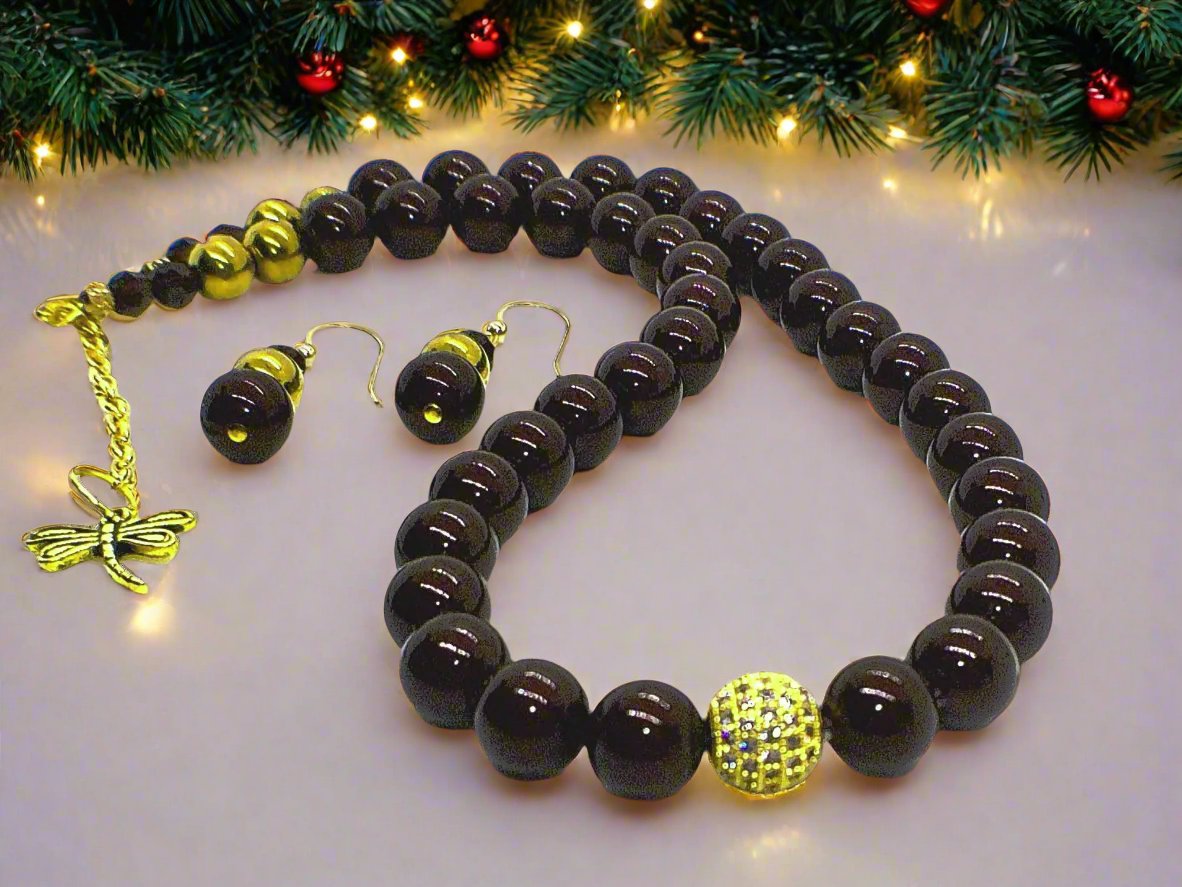 Beautiful One-of-a-Kind, Mocha Crystals and Pearl Necklace Set with CZ ball-handcrafted by Artistry Jewelry