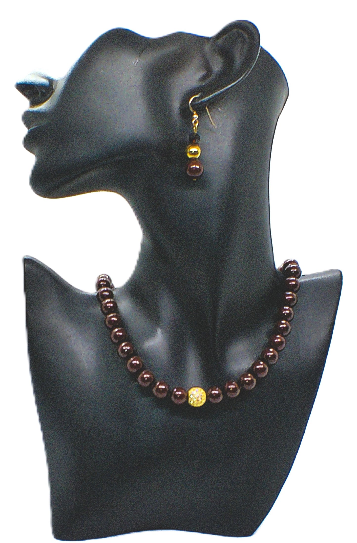 Beautiful One-of-a-Kind, Mocha Crystals and Pearl Necklace Set with CZ ball-handcrafted by Artistry Jewelry