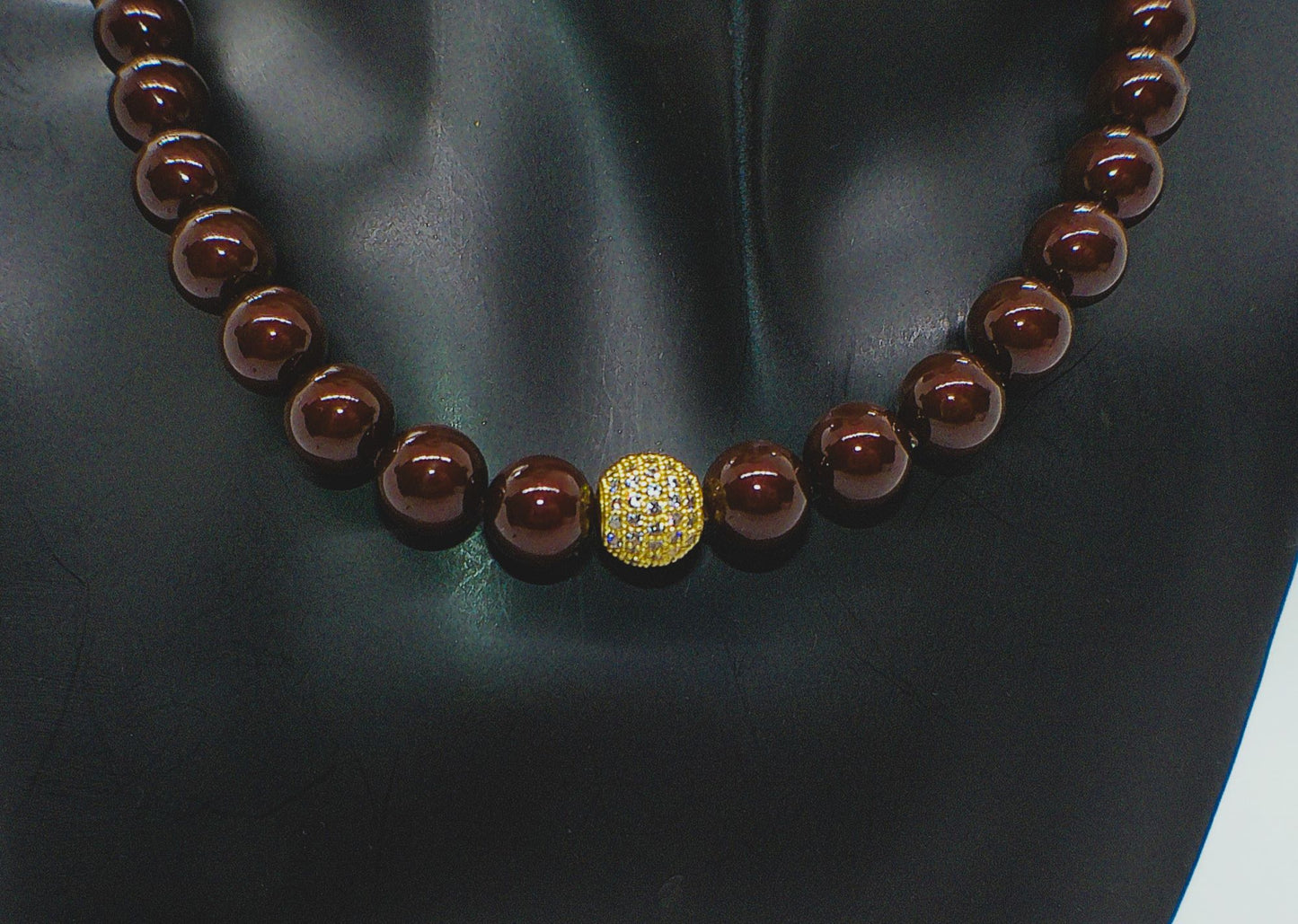 Beautiful One-of-a-Kind, Mocha Crystals and Pearl Necklace Set with CZ ball-handcrafted by Artistry Jewelry