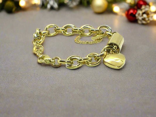 Exciting Puffy Gold Heart Charm Chain Bracelet