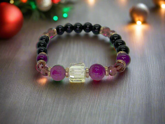 Amethyst and Black Garnet Yoga Bracelet