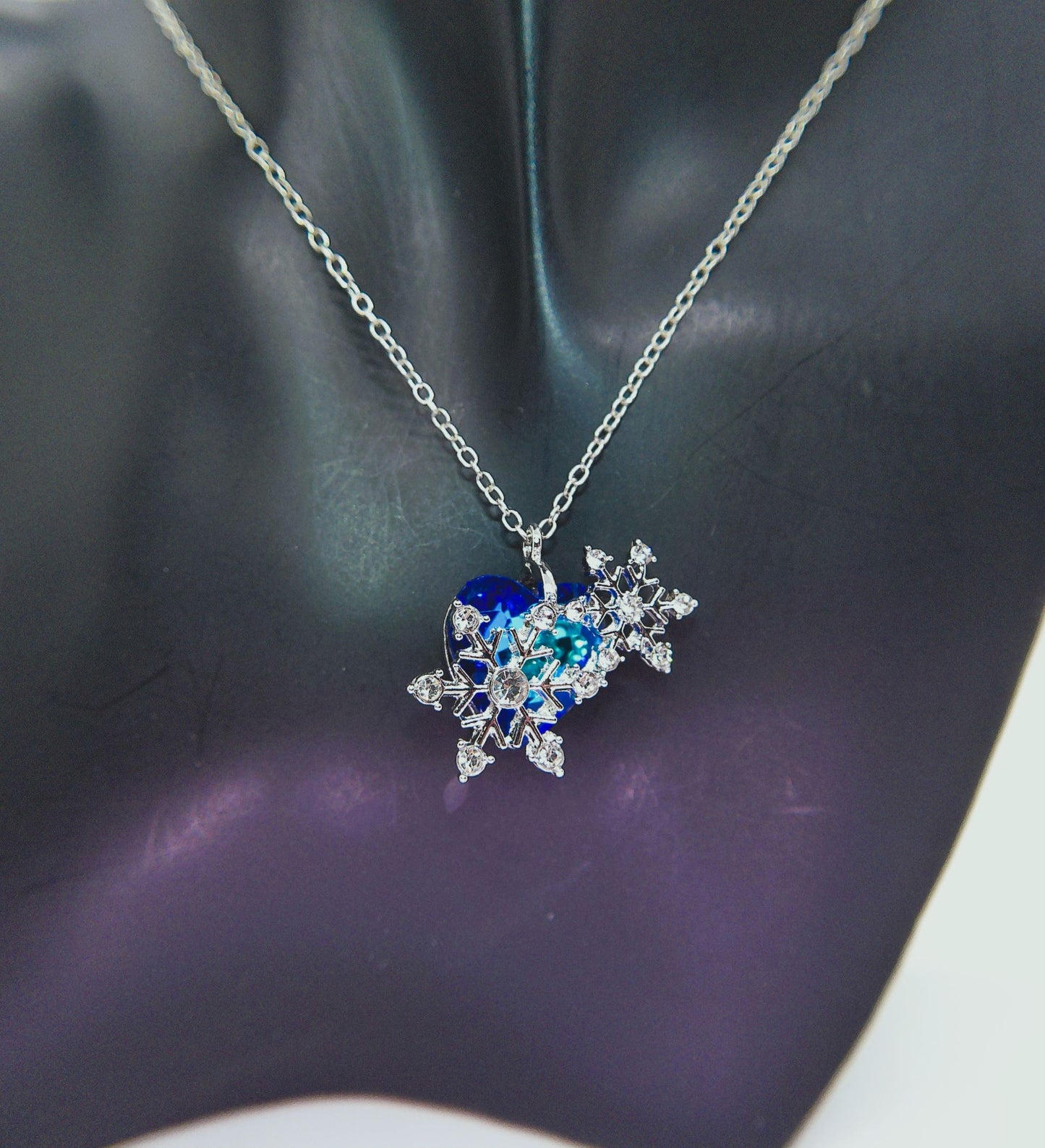 Beautiful Blue Heart and Snowflake Necklace