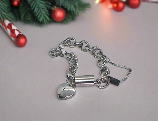 Exciting Silver Heart and Chain Bracelet