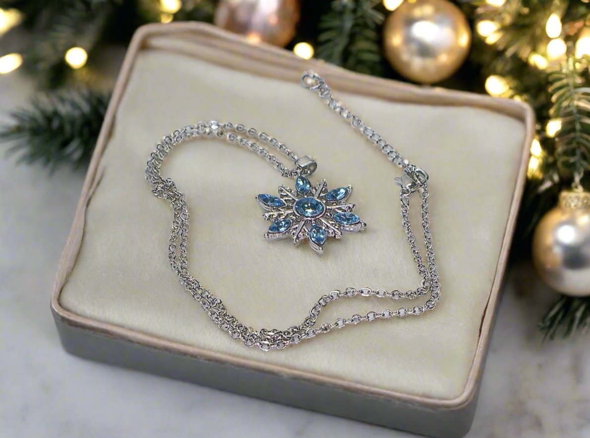 Lovely Blue Winter Snowflake Necklace