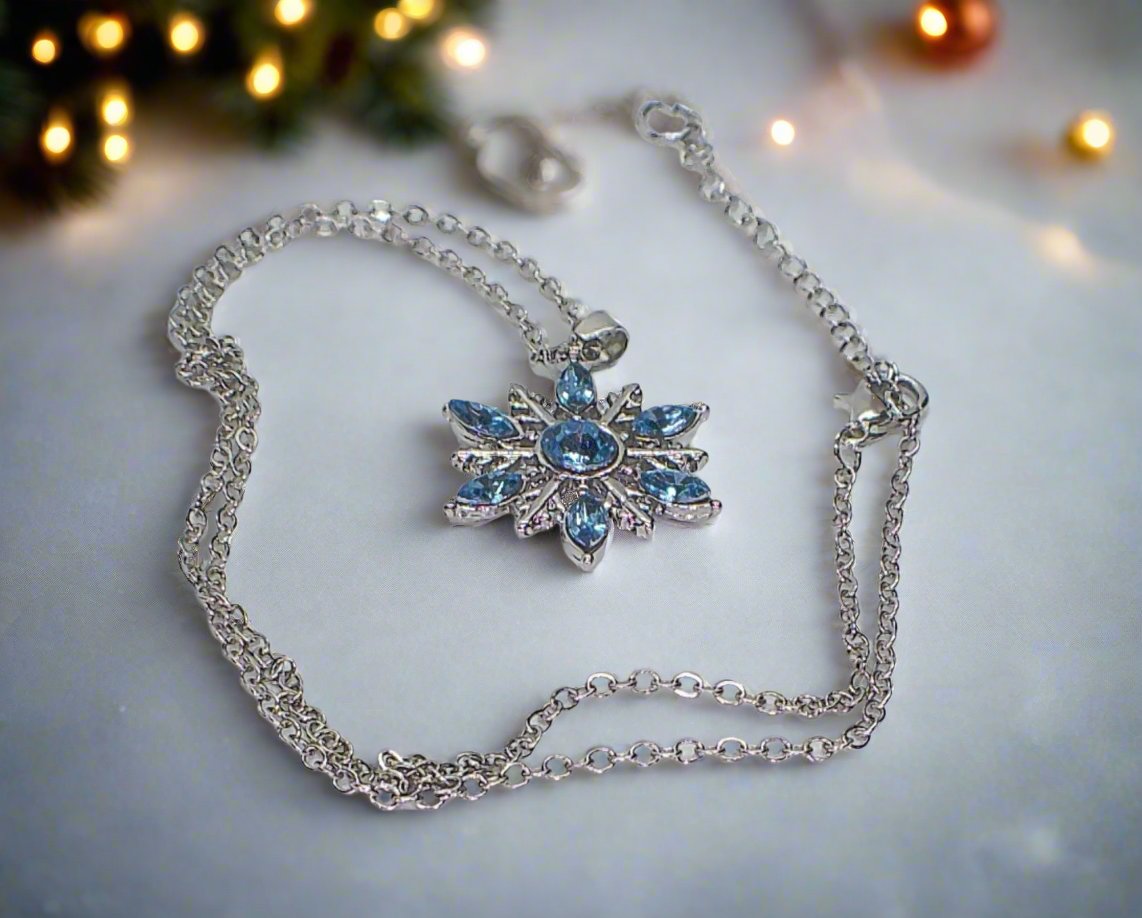 Lovely Blue Winter Snowflake Necklace