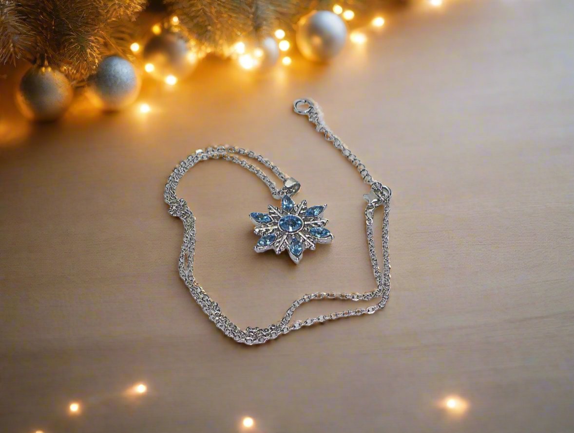 Lovely Blue Winter Snowflake Necklace