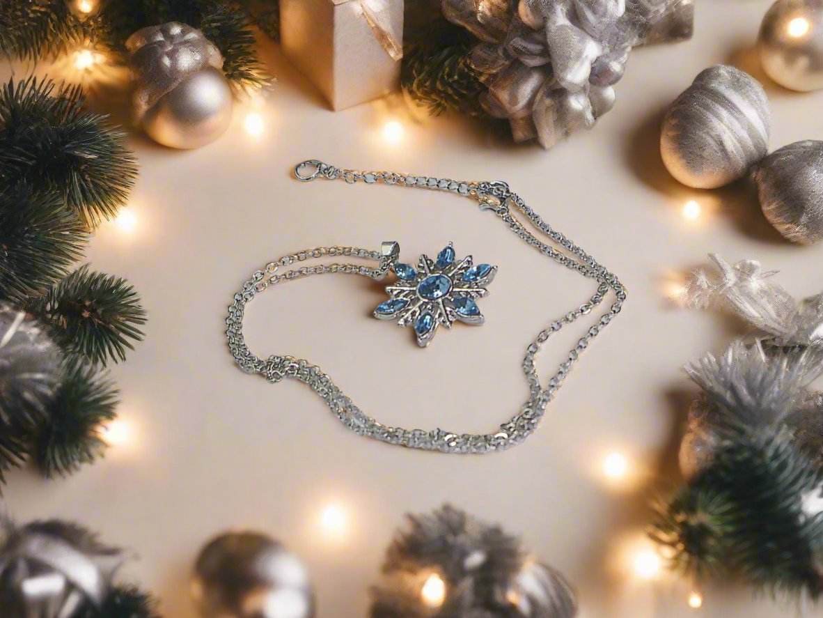 Lovely Blue Winter Snowflake Necklace