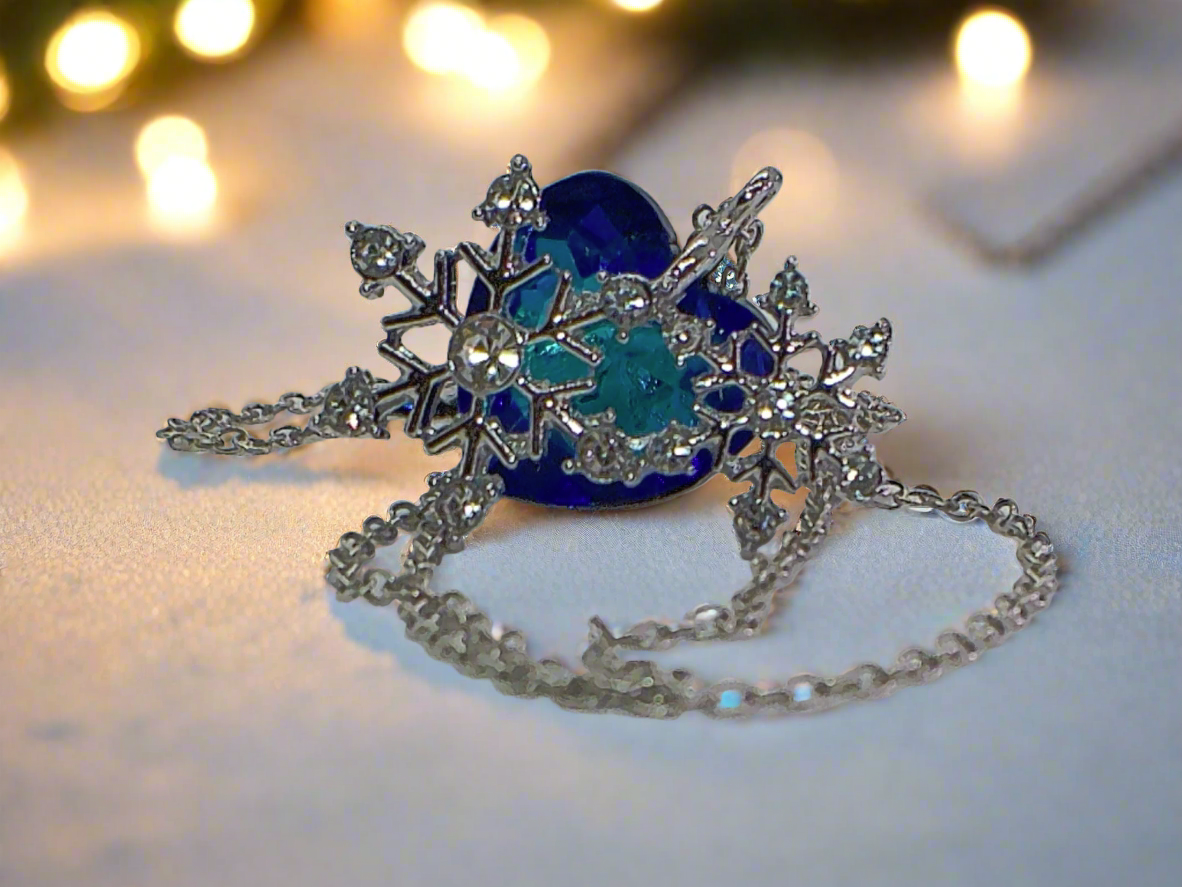 Beautiful Blue Heart and Snowflake Necklace