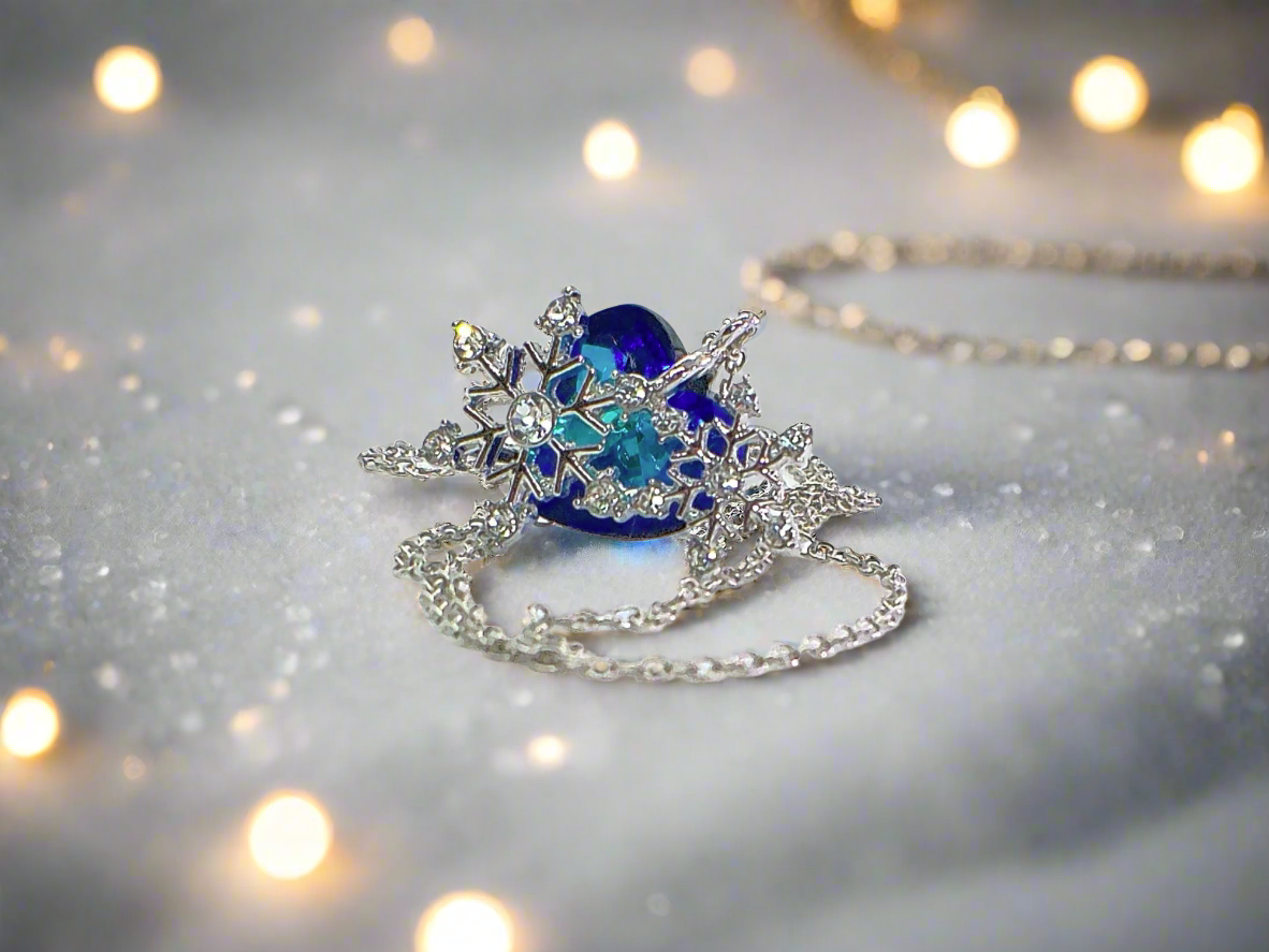 Beautiful Blue Heart and Snowflake Necklace