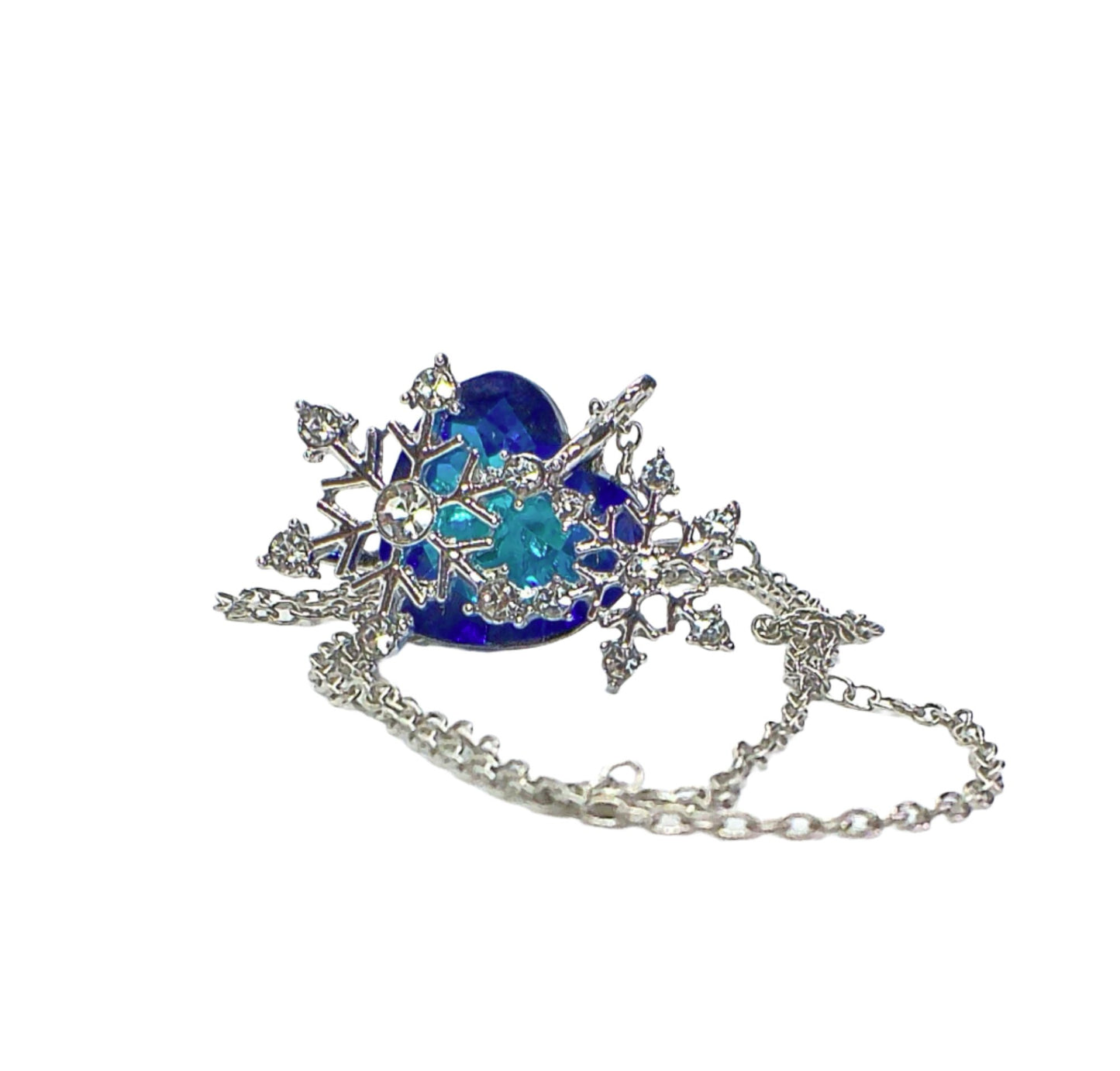 Beautiful Blue Heart and Snowflake Necklace