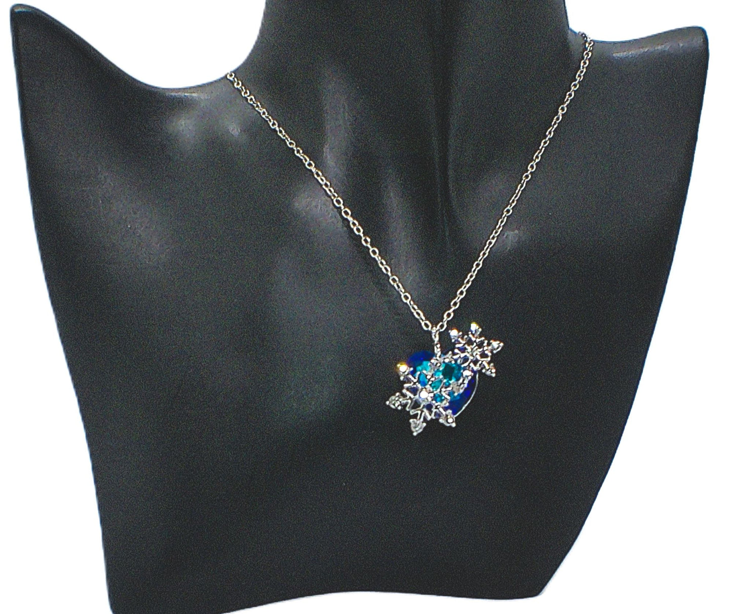 Beautiful Blue Heart and Snowflake Necklace