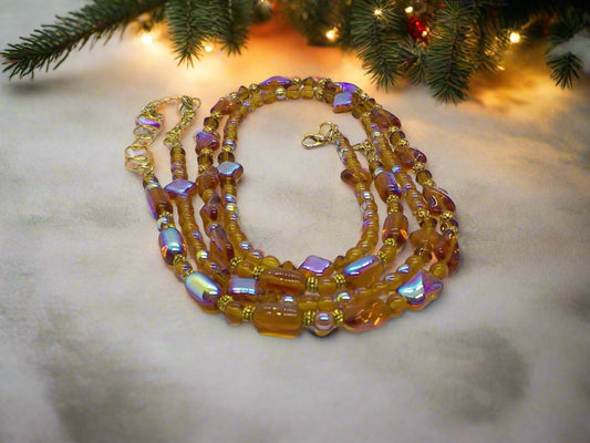 Lovely Browns, Blues, Oranges, and Gold Colors, Two-Strands, Beaded Necklaces, One-of-a-Kind - crafted by Artistry Jewelry