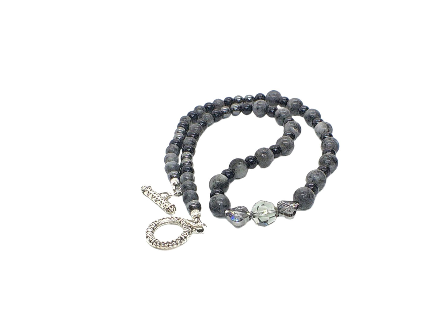 Gorgeous Black Diamond Crystal, Labradorite, Silver Hematite, and Baroque beads, Beaded Necklace - handcrafted by Artistry Jewelry