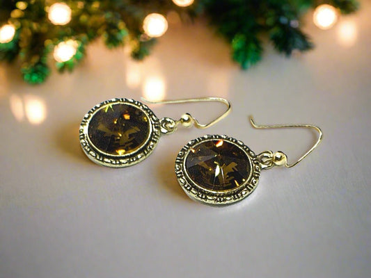 Lovely Smokey Topaz, Rivoli, Gold Drop Earrings- by Artistry Jewelry