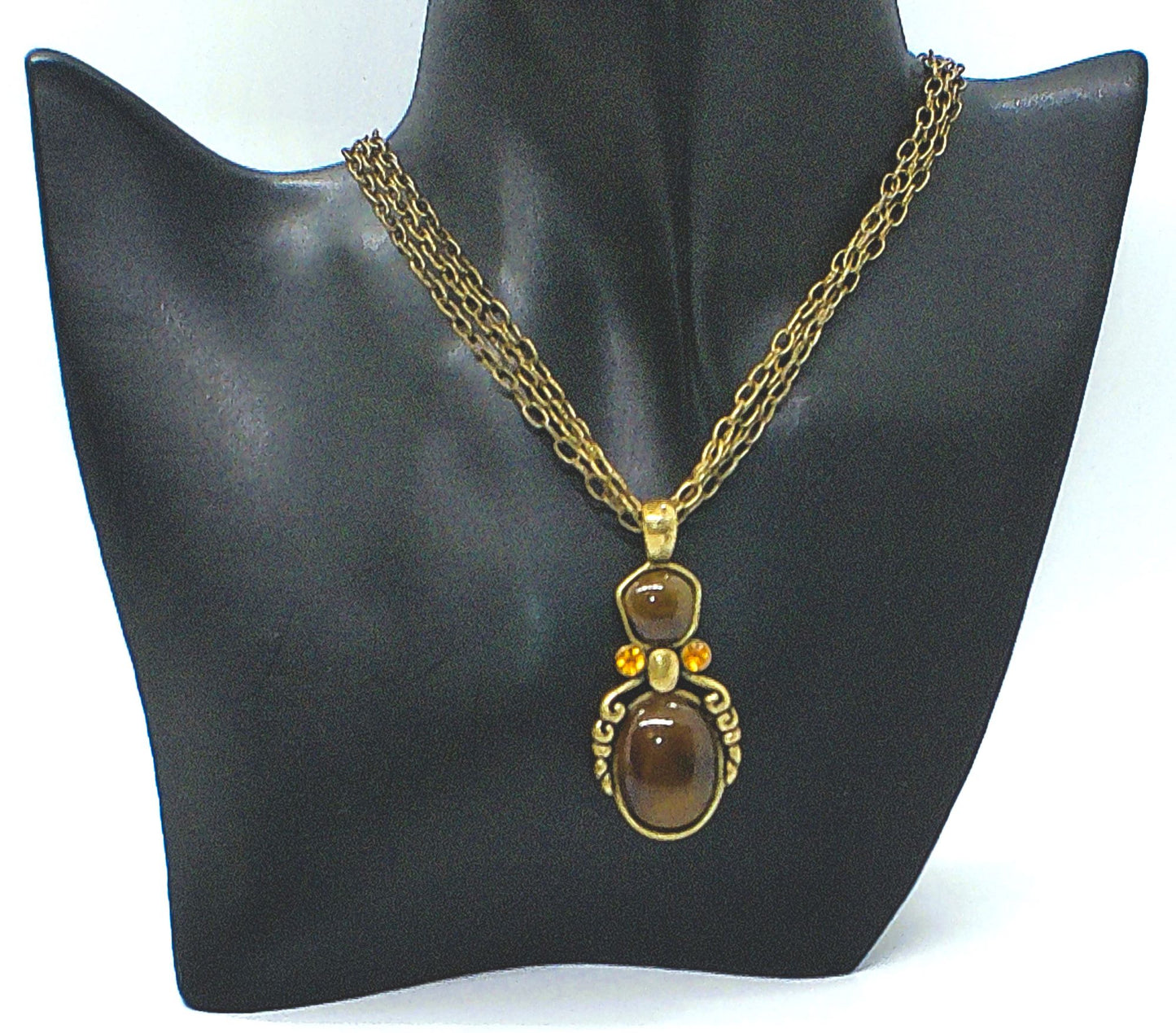 Marvelous Antique Brown and Orange Pendant, Steel Chain Necklace Set, One-of-a-Kind-by Artistry Jewelry