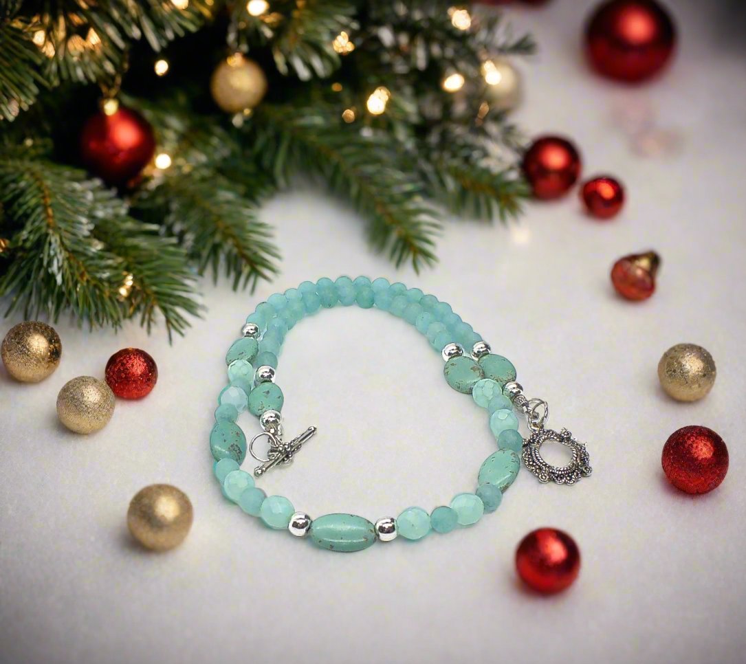 Beautiful Aqua, Semi-precious Necklace with Magnesite, and Hematite-A-handcrafted by Artistry Jewelry