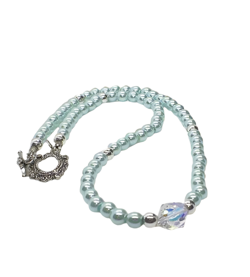 Beautiful Aqua, Semi-precious Necklace with a Cosmic Crystal, and Hematite-B-handcrafted by Artistry Jewelry