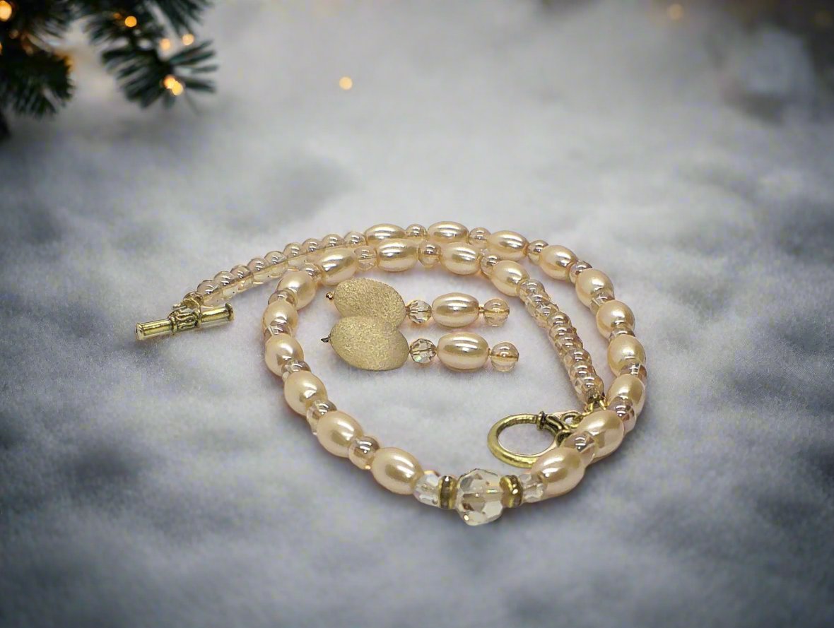 Sweet Golden Shadow Crystals and Colorado Czech rondelles, Light Peach/Champagne Beaded Necklace Set-crafted by Artistry Jewelry