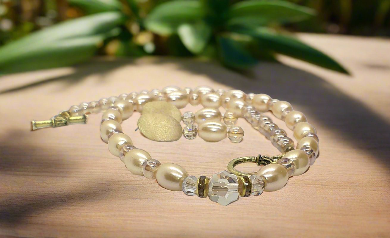 Sweet Golden Shadow Crystals and Colorado Czech rondelles, Light Peach/Champagne Beaded Necklace Set-crafted by Artistry Jewelry