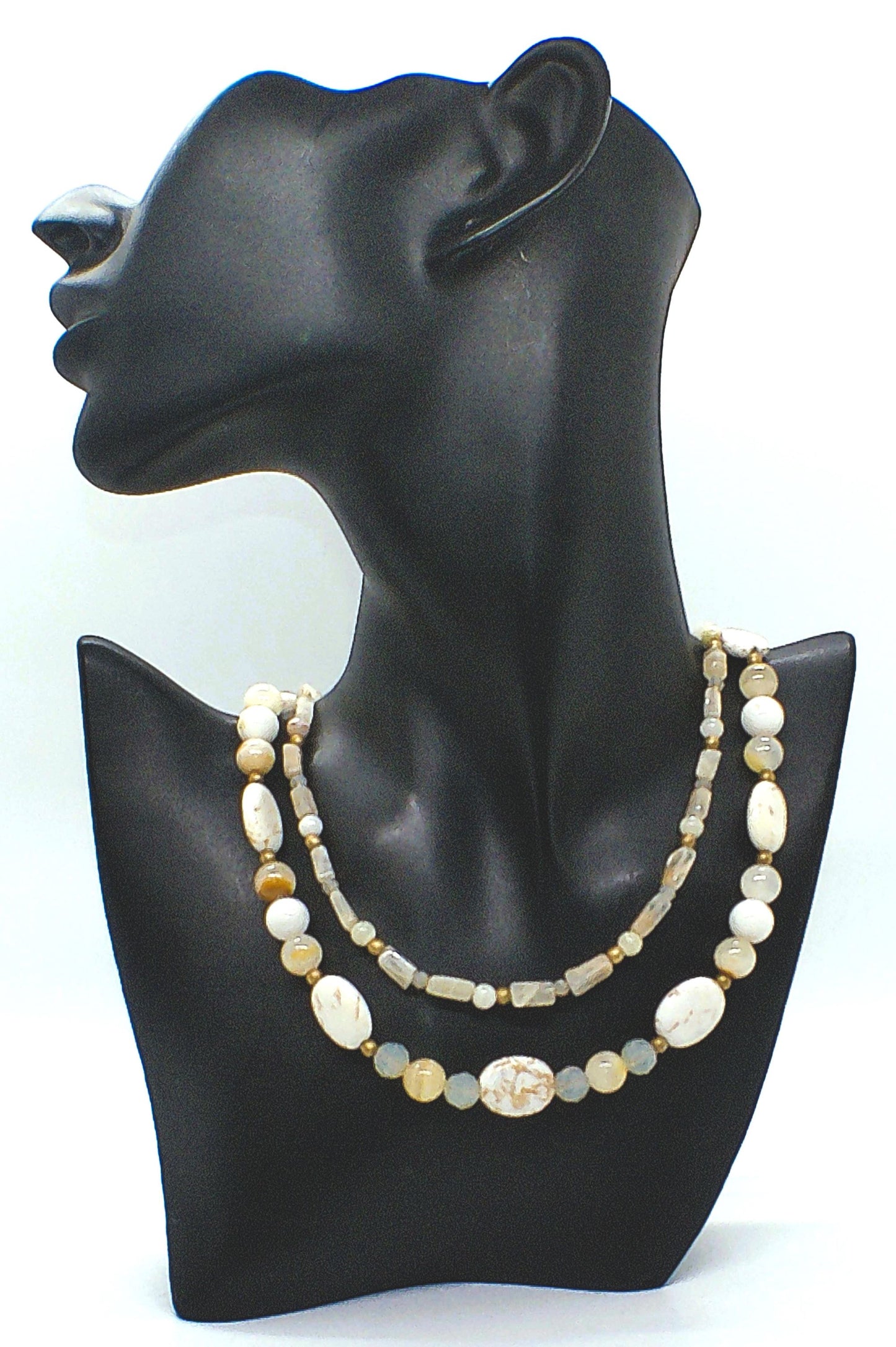 Tantalizing Opal Crystals, Natural Magnesite and Italian Onyx, Two-Strands, Beaded Necklace - crafted by Artistry Jewelry