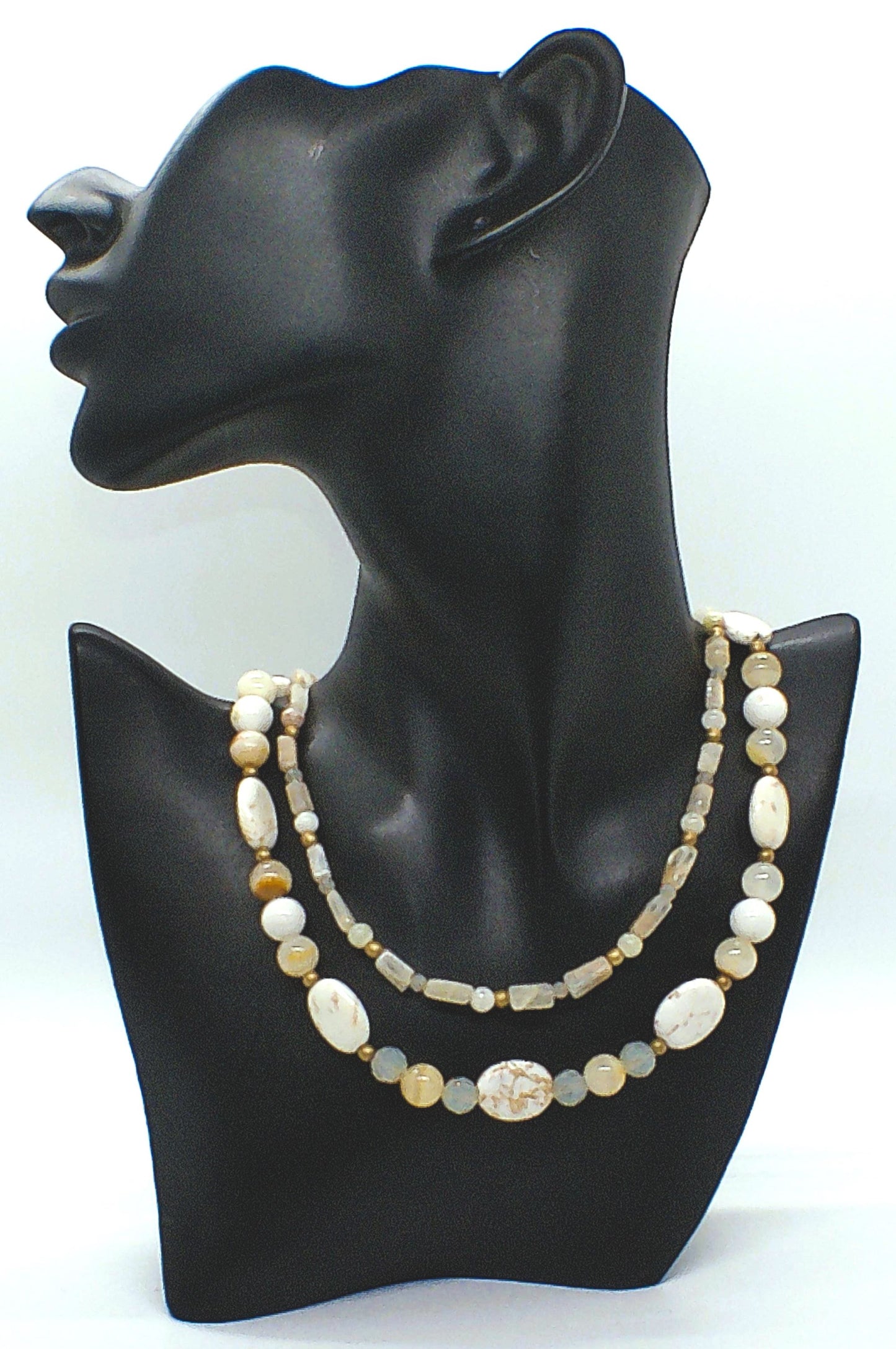 Tantalizing Opal Crystals, Natural Magnesite and Italian Onyx, Two-Strands, Beaded Necklace - crafted by Artistry Jewelry