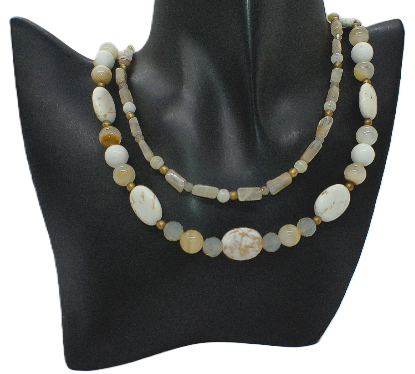 Tantalizing Opal Crystals, Natural Magnesite and Italian Onyx, Two-Strands, Beaded Necklace - crafted by Artistry Jewelry