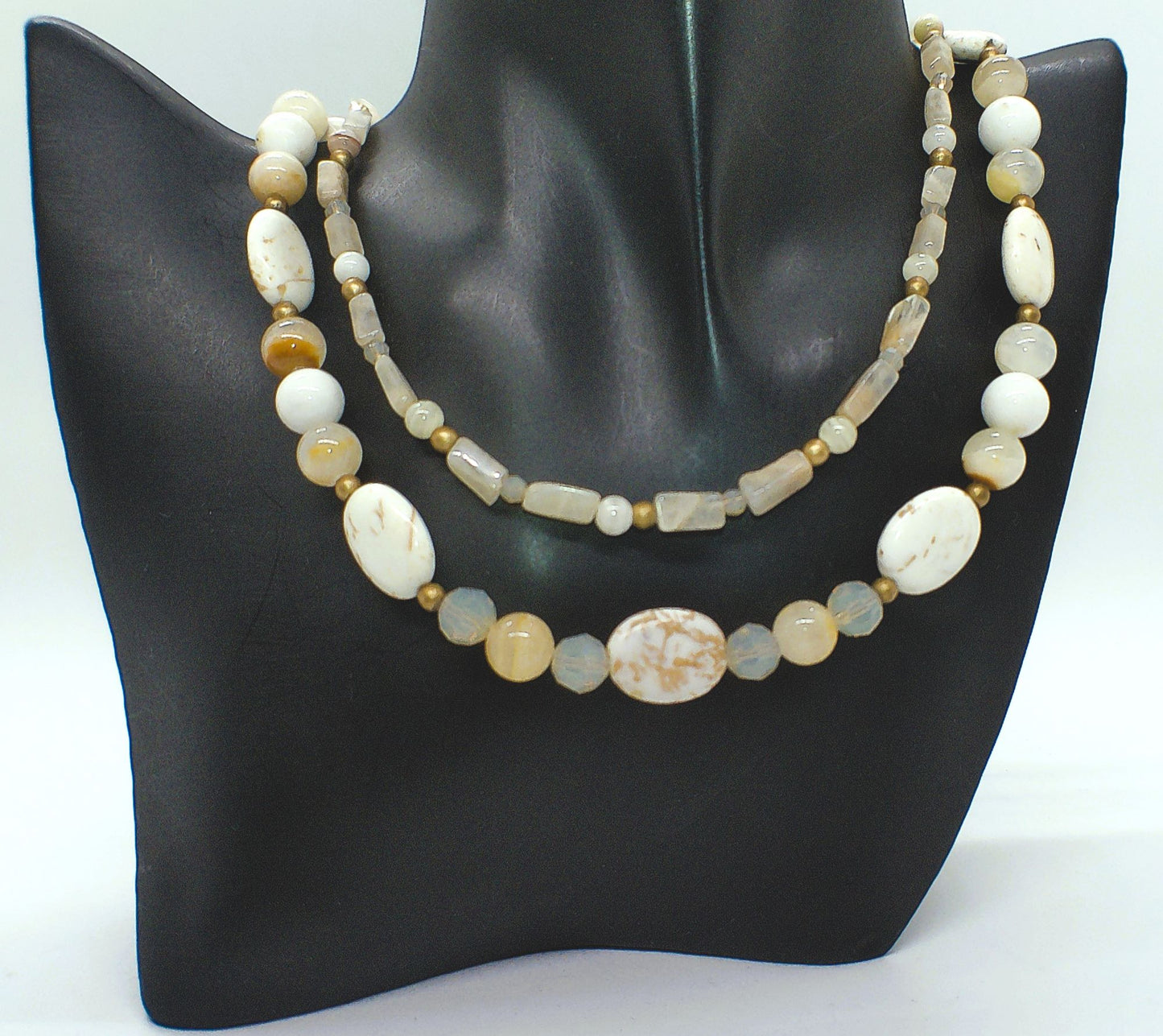 Tantalizing Opal Crystals, Natural Magnesite and Italian Onyx, Two-Strands, Beaded Necklace - crafted by Artistry Jewelry