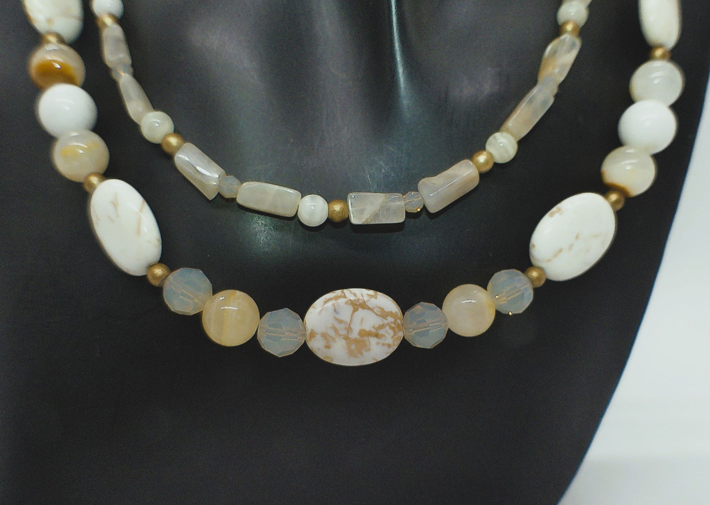 Tantalizing Opal Crystals, Natural Magnesite and Italian Onyx, Two-Strands, Beaded Necklace - crafted by Artistry Jewelry