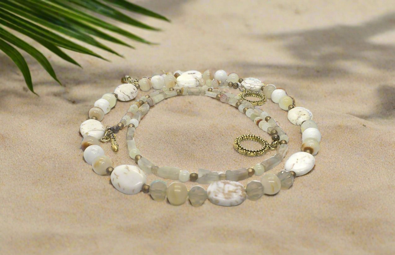 Tantalizing Opal Crystals, Natural Magnesite and Italian Onyx, Two-Strands, Beaded Necklace - crafted by Artistry Jewelry