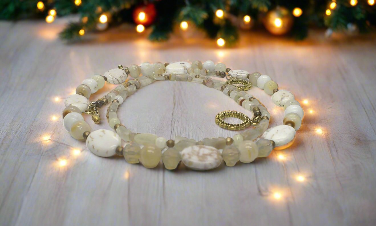 Tantalizing Opal Crystals, Natural Magnesite and Italian Onyx, Two-Strands, Beaded Necklace - crafted by Artistry Jewelry