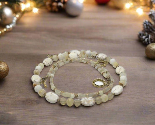 Tantalizing Opal Crystals, Natural Magnesite and Italian Onyx, Two-Strands, Beaded Necklace - crafted by Artistry Jewelry