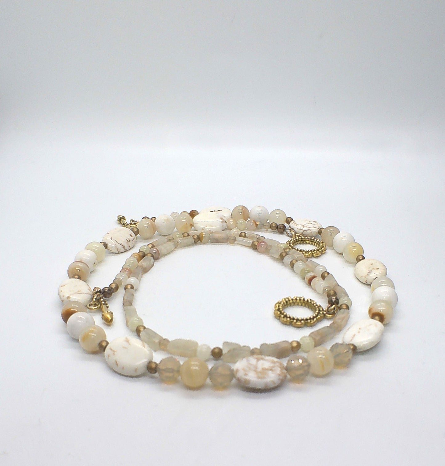 Tantalizing Opal Crystals, Natural Magnesite and Italian Onyx, Two-Strands, Beaded Necklace - crafted by Artistry Jewelry